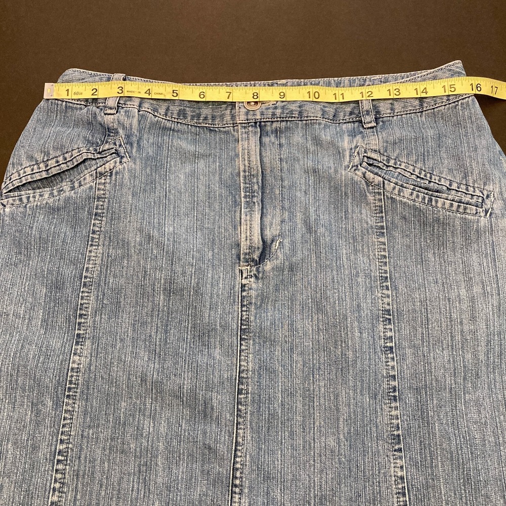 French Cuff Denim Midi Skirt Womens 10 Lighter Wash 32" Waist Front Slit Pockets - Picture 4 of 6